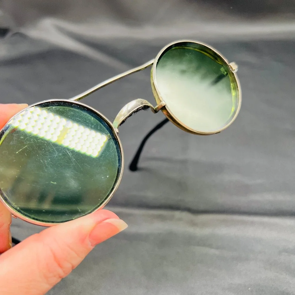 VTG MOA Round Green Safety Glasses Steampunk Industrial Side Shield Wire